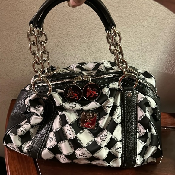MCM Black and White Satchel Bag - Picture 1 of 14